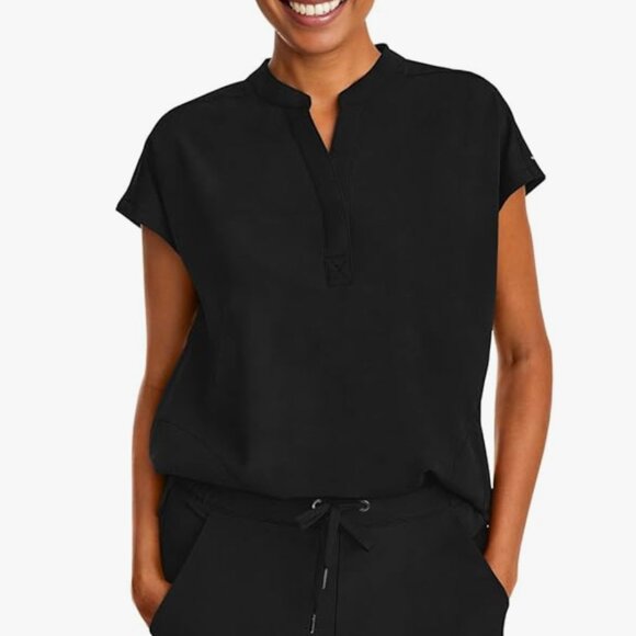 Healing Hands Journey Scrub Top – Black | Relaxed Fit | Soft Stretch - Picture 1 of 3